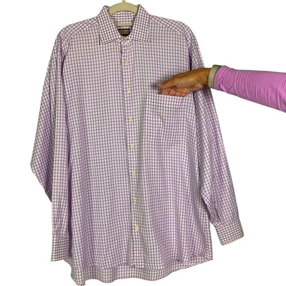 Peter Blair Men's Button-down shirt with purple/white checkered pattern, Large - Picture 2 of 7